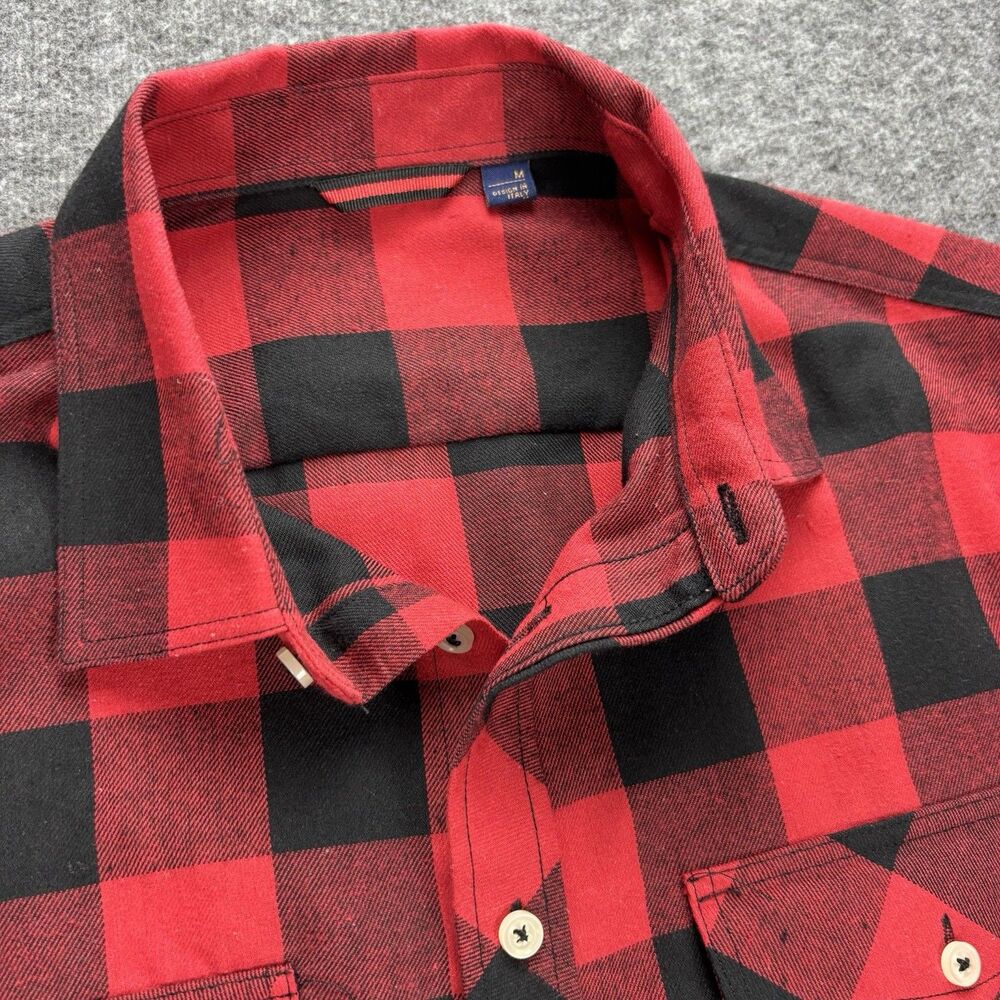 Men’s Buffalo Plaid Flannel Shirt Medium Red Black Button Front Long Sleeve View 5